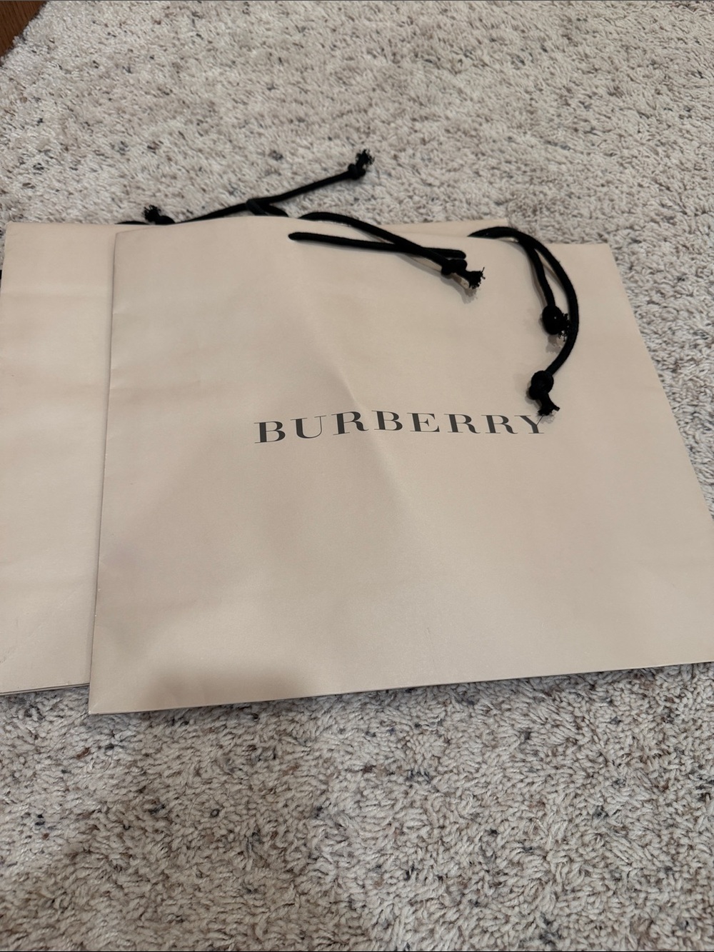 Burberry Beige Shopping Bag with Black Drawstrings x 2